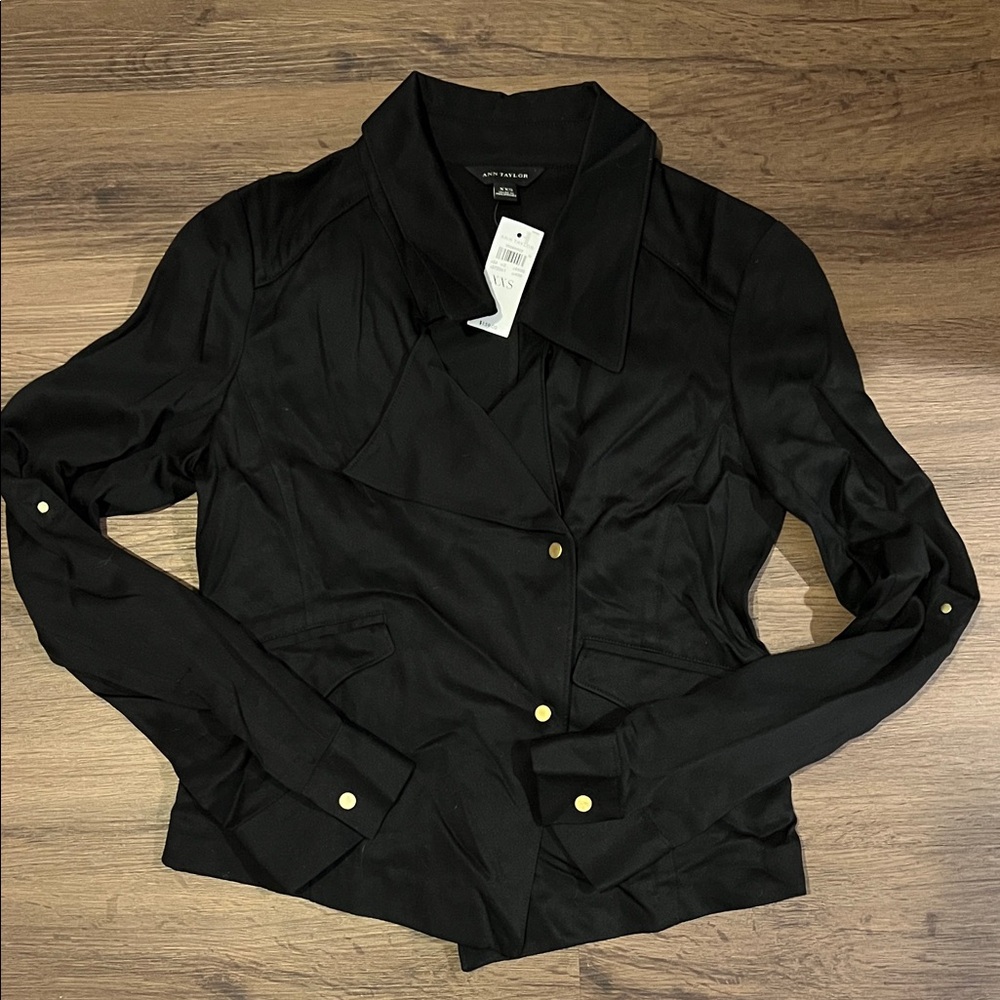 Ann Taylor Elegant Black Blazer with Gold Buttons